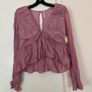 Free People Mauve Long Sleeve Ruffled Dress